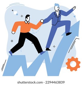 Support and teamwork, help in overcoming obstacles. Team building and partnership concept. Increasing motivation, way to achieve goal. Career climbing and supporting with giving helping hand