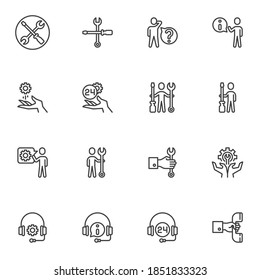 Support, Technical Assistance line icons set, outline vector symbol collection, linear style pictogram pack. Signs, logo illustration. Set includes icons as operator headset, repair service, faq