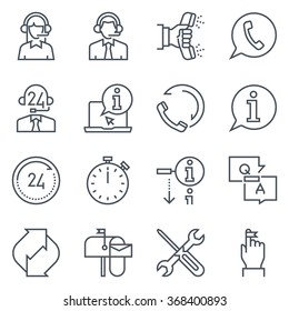 Support and telemarketer icon set suitable for info graphics, websites and print media. Black and white flat line icons.