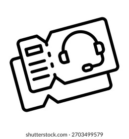 Ilustração de vetor de estilo de linha de ícone de tíquete de suporte