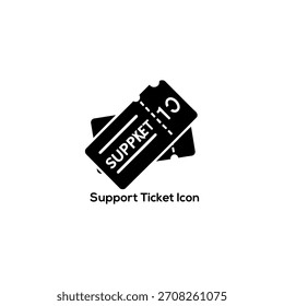 Support Ticket Icon with Two Event Tickets and Text, Representing Customer Service, Help Desk, Technical Assistance, and Event Access