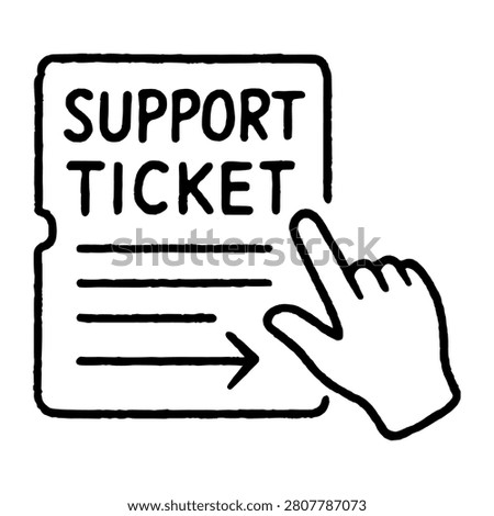 Support Ticket Submission Doodle Icon representing support ticket submission, suitable for hand drawn style graphics, presentations, web interfaces, and commercial design projects