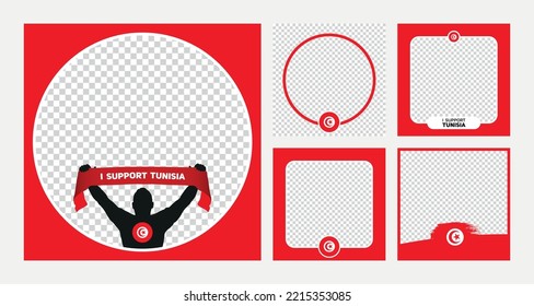 I support Tunisia world football championship profil picture frame banner man silhouette with national flag scarf in hand for social media 