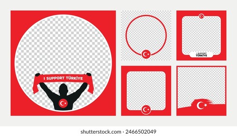 I support Turkiye turkey european football championship profil picture frame banner man silhouette with national flag scarf in hand for social media and web