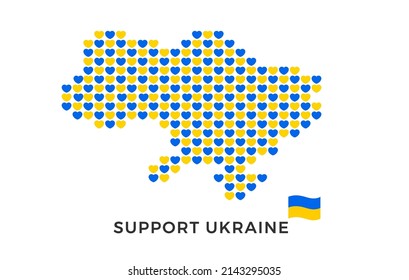 
Apoyar el trasfondo de Ucrania - Ucrania mapea el patrón de corazones en los colores nacionales ucranianos - ilustración vectorial para detener la guerra, rezar por la paz