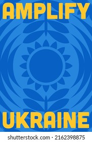 Support Ukraine Blue And Yellow Poster. Amplify Ukraine in Media And News Poster. Sunflower with Audio waves.