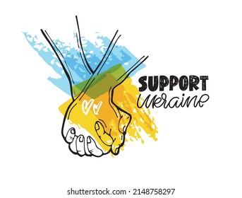 Support Ukraine - cute hand drawn doodle lettering. Glory of Ukraine, Save Ukraine, All will be Ukraine