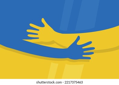 Support for Ukraine; Ukraine Flag With a Hug embrace sign vector illustration