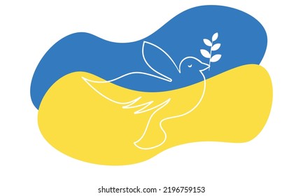 Support Ukraine. Flying bird pigeon as a symbol of peace. line drawing. Vector illustration. Stop war