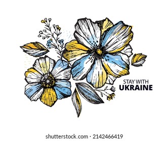 Support Ukraine! Glory of Ukraine! Ukrainian flag with a Pray for Ukraine concept icon set