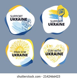 Support Ukraine! Glory of Ukraine! Ukrainian flag with a Pray for Ukraine concept icon set