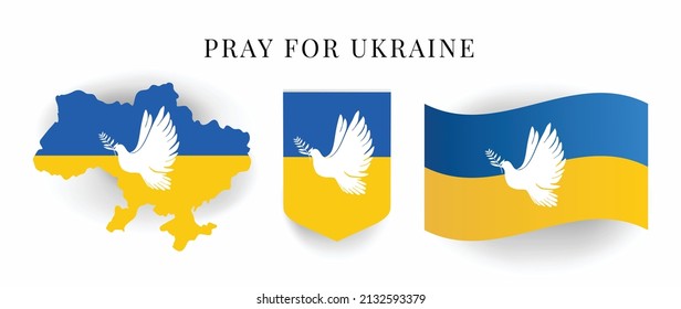 I Support Ukraine graphic design element for stop war, Ukrainian flag with a Pray for Ukraine concept icon set. Save from Russia stickers for media. Vector illustration