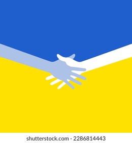 Support Ukraine. Hand shake. Handshake using Ukrainian flag colors. Blue and yellow illustration.  Vector illustration