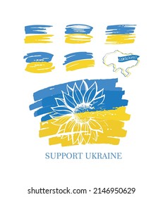 Support Ukraine - mega design hand drawn set! Glory of Ukraine! Ukrainian flag with a Pray for Ukraine concept icon set