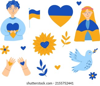 Support Ukraine. No war sign. Simple line drawing. Vector illustration.
