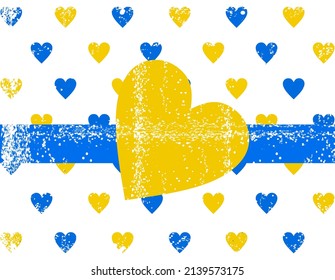 Apoyo a Ucrania. Patrón de los corazones con los colores de la bandera ucraniana. Idea conceptual azul y amarilla - con Ucrania en su corazón. Recen por la paz en Ucrania. El cuidado, el amor y el símbolo de la caridad. Vector 