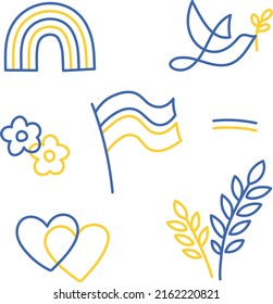 Support Ukraine peace blue and yellow line vector art pack 