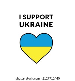 I Support Ukraine Sign. Ukrainian Flag shaped as a heart  isolated on white background. Stock Vector Illustration. Eps 8