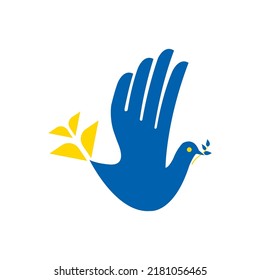 Support Ukraine to stop the war flat vector patriotic elements collection in national flag colors with dove birds, hearts, map and sunflower
