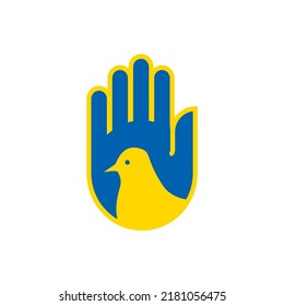 Support Ukraine to stop the war flat vector patriotic elements collection in national flag colors with dove birds, hearts, map and sunflower
