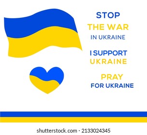 
I Support Ukraine, Ukrainian flag with a Pray for Ukraine concept icon set. Save from Russia stickers for media.