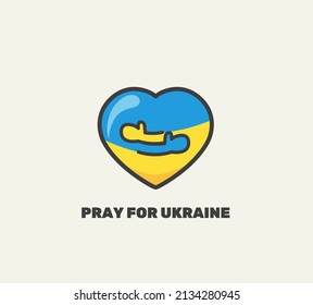 Unterstützung für die Ukraine. Ukrainisches Herz, das umarmt. Enge Umarmung in Farben der Ukraine. Krieg in der Ukraine, Pflege, Liebe und Wohltätigkeitssymbol für Web, Banner, Flyer, Poster zu Nachrichten. Vektorgrafik.