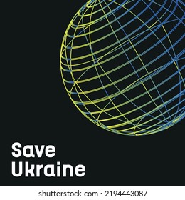 Support Ukraine. Vector illustration with blue and yellow color. Background design with abstract 3D wireframe shapes.