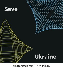 Support Ukraine. Vector illustration with blue and yellow color. Background design with abstract 3D wireframe shapes.