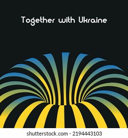 Support Ukraine. Vector illustration with blue and yellow color. Background design with abstract 3D wireframe shapes.