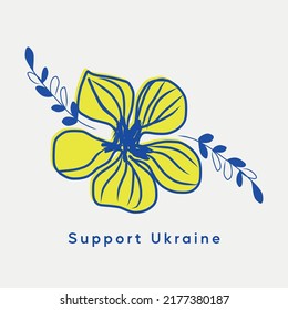 Support Ukraine. Vector line art illustration with blue and yellow color. Background banner design with flower