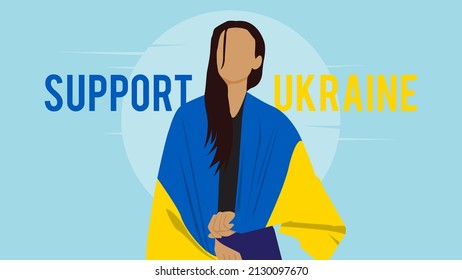 Support Ukraine And Woman With Ukraine Flag