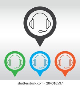 support vector icon.  headset. icon map pin.
