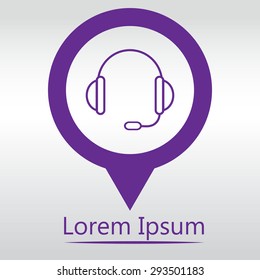 support vector icon.  headset. icon map pin.