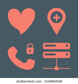 support vector icons set. with security telephone, server, heart and hospital location in set