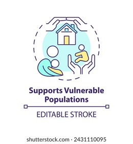 Unterstützt gefährdete Bevölkerungsgruppen mehrfarbiges Konzept-Symbol. Liebe Eltern und Kind. Adoptionsvorteile. Kinderfürsorge. Darstellung der runden Formlinie. Abstrakte Idee. Grafikdesign. Benutzerfreundlich