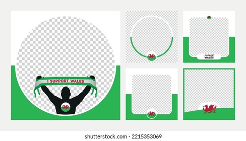 I support Wales world football championship profil picture frame banner man silhouette with national flag scarf in hand for social media 