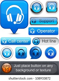 Support web blue buttons for website or app. Vector eps10.