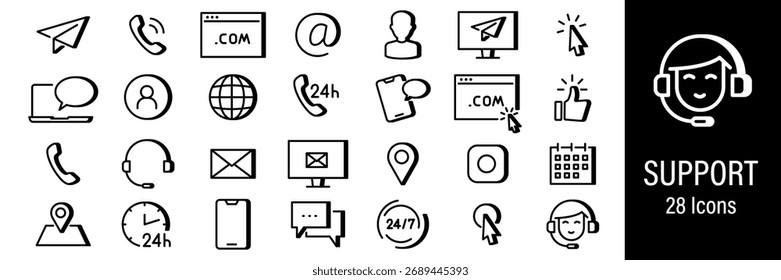 Support Web Icons. Contact Us, Chat, Feedback, Customer, Message, Phone. Vector in Line Style Icons