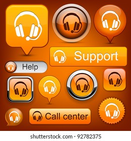 Support web orange buttons for website or app. Vector eps10.