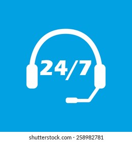 Support web white icon isolated on a blue background. Vector symbol