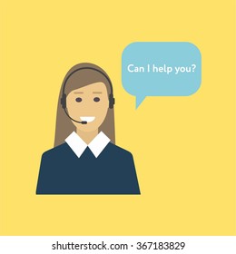 Support woman assistant illustration. Can i help ypu?