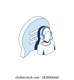 Support women operator chat bubble. Vector 3d line isometric, color web icons set, new flat style. Creative illustration, idea for infographics.