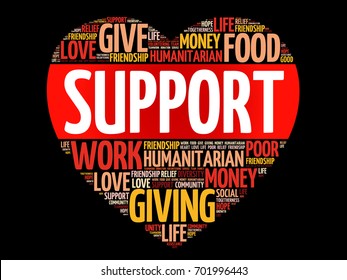 Support word cloud, heart concept