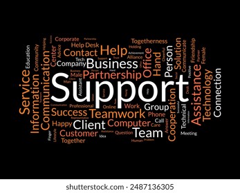 Asistencia Plantilla de wordcloud. Concepto de negocio de fondo de Vector.