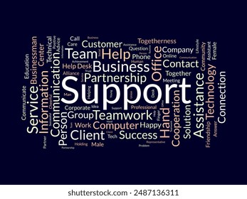 Support wordcloud template. Business concept vector background.