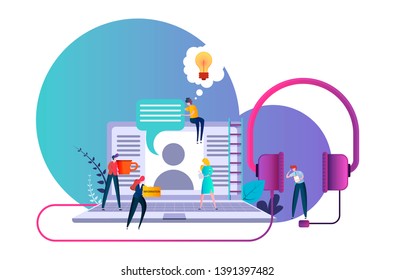 support worker advises clients, round-the-clock assistance to loyal customers. Vector illustration for web sites and landing pages.