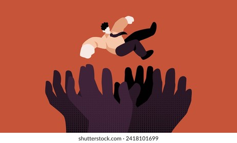 Support in Workplace, Businessmen received a lot of Support Hand Flat Vector Illustration Concept