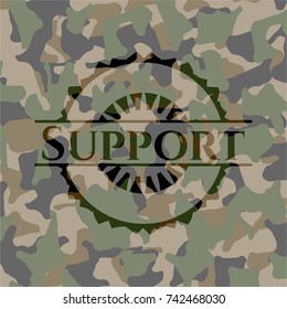 Support written on a camouflage texture