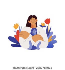 Support your inner child concept. Mental health problems. Blooming flowers on a background. Modern flat vector illustration