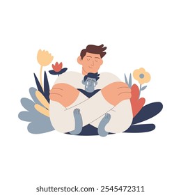 Support your inner child concept. Mental health problems. Blooming flowers on a background. Modern flat vector illustration
